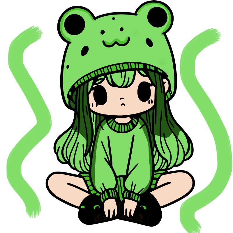 a girl wearing a frog hat and some frog socks