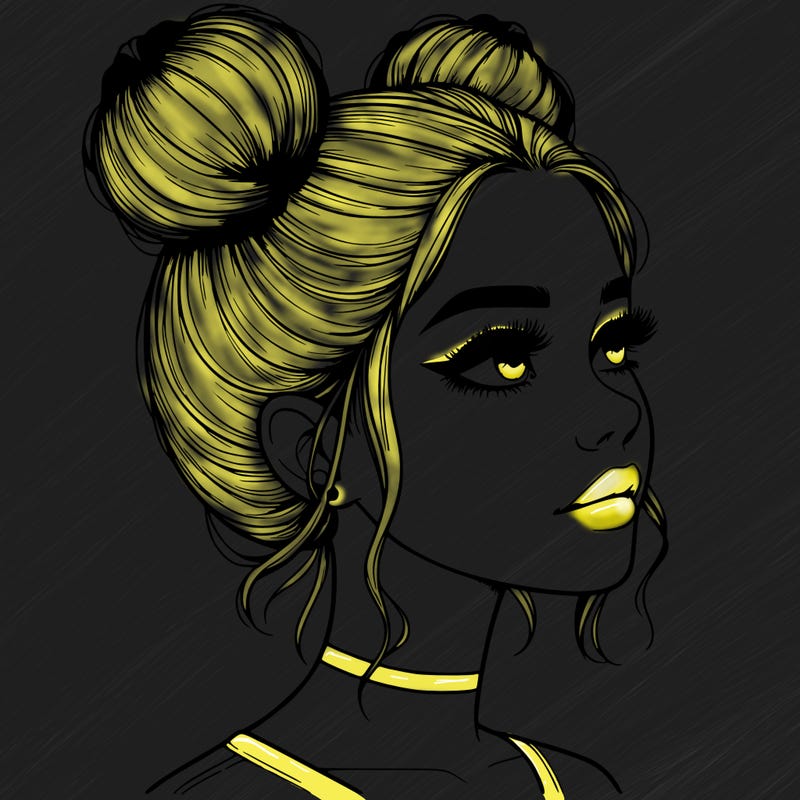 realistic girl with buns on the top of her head