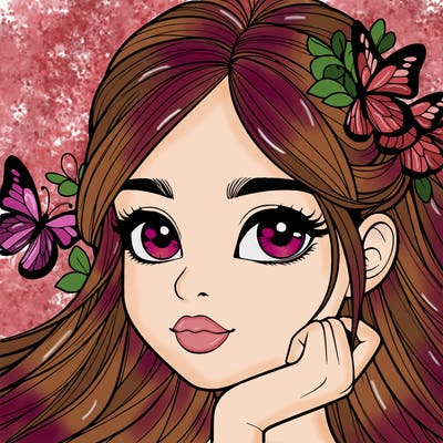 a  realistic girl with butterflys