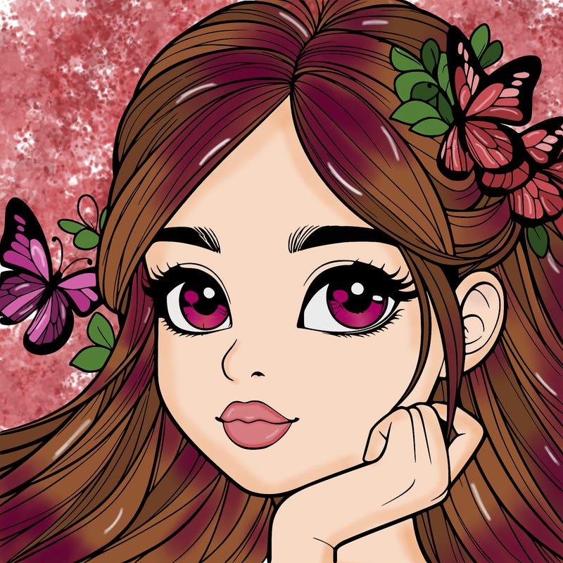 a  realistic girl with butterflys