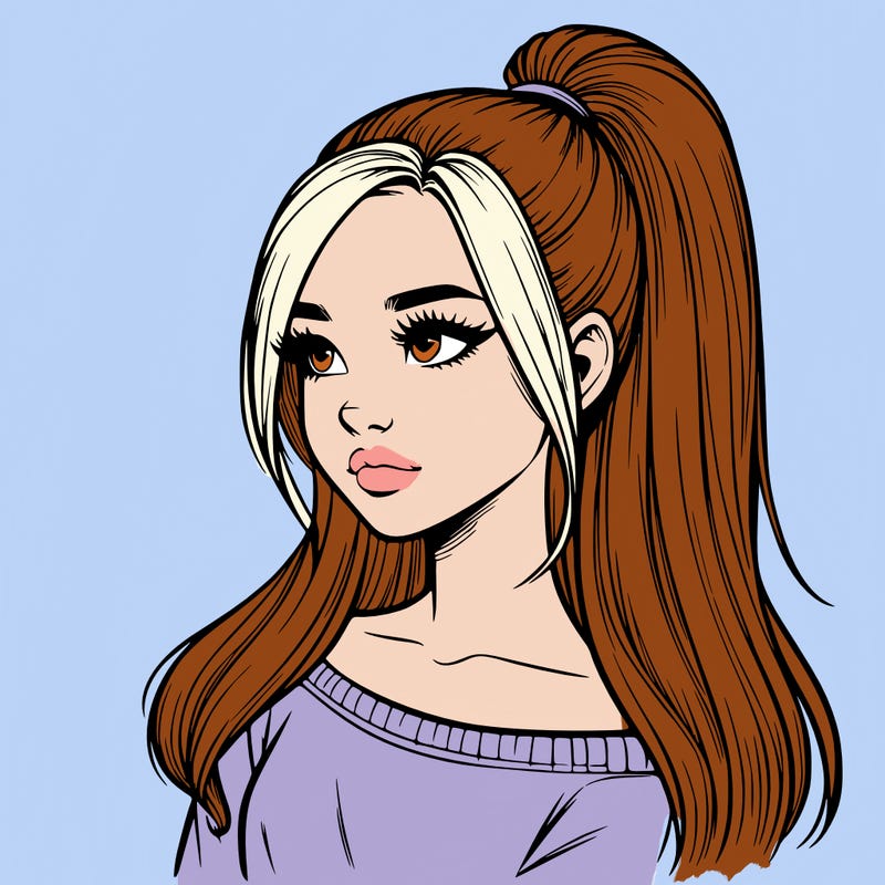realistic girl with a high ponytail