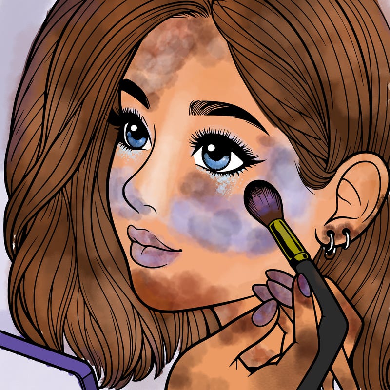 a realistic girl doing her makeup