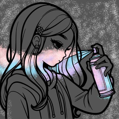 a realistic girl spray painting