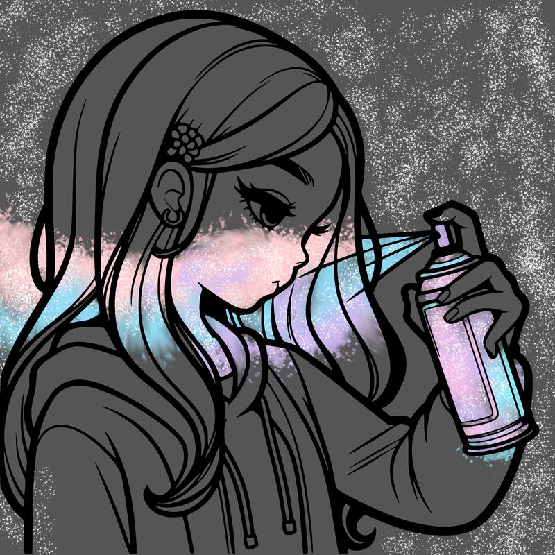 a realistic girl spray painting