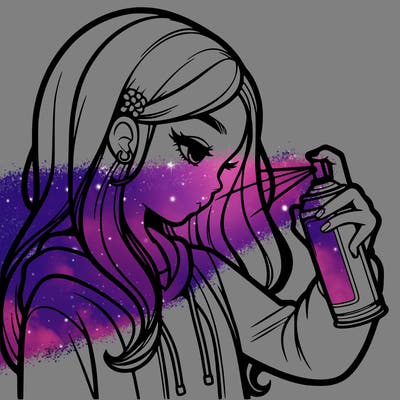 a realistic girl spray painting