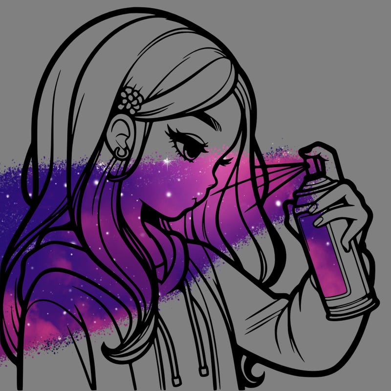 a realistic girl spray painting