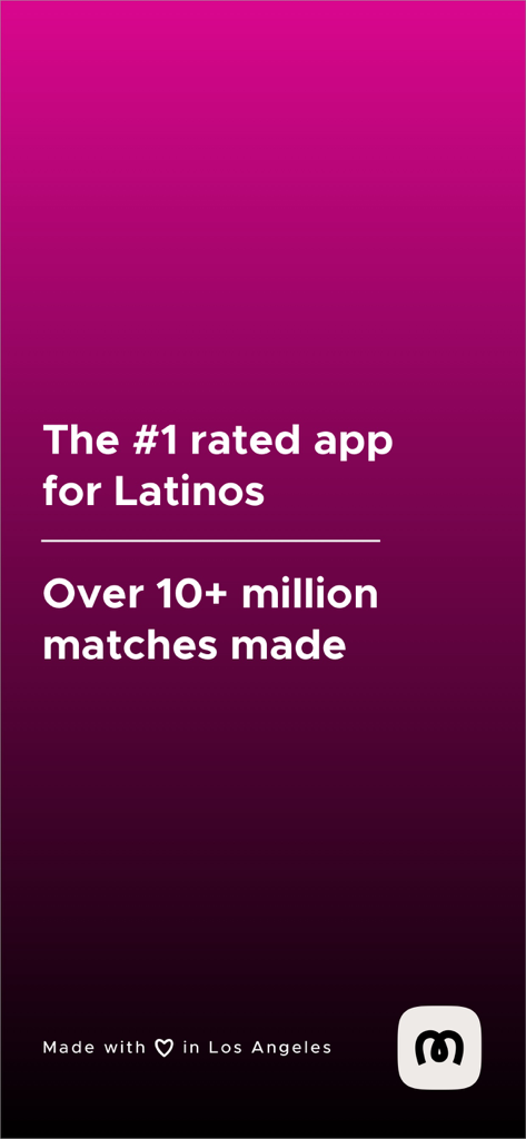 Mi Gente - Latino Dating - Marketing screen for Mi Gente Latino dating app highlighting over 10 million matches and top rating