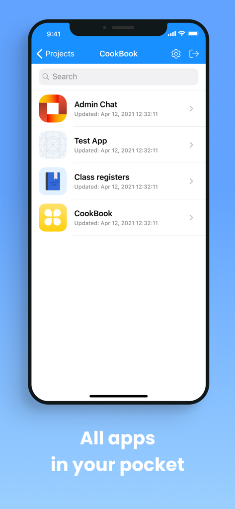AppMaster Developer - List of no-code mobile app projects in the AppMaster Developer interface.