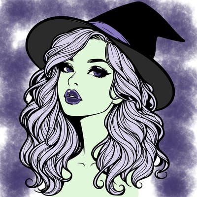 realistic witch girl with wavy hair and lips