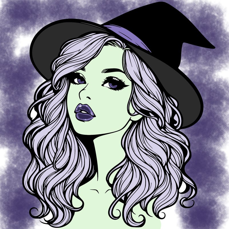 realistic witch girl with wavy hair and lips