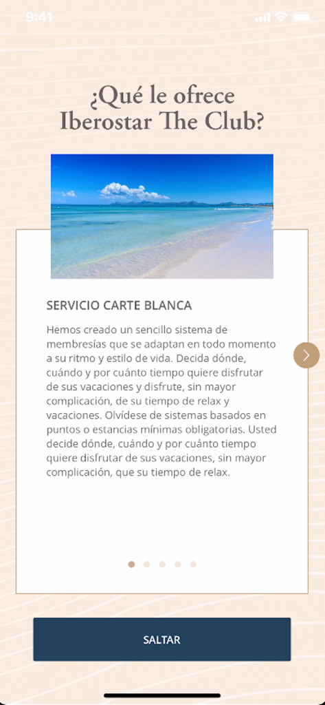 Iberostar The Club - Iberostar The Club app screen explaining membership benefits with a tropical beach image