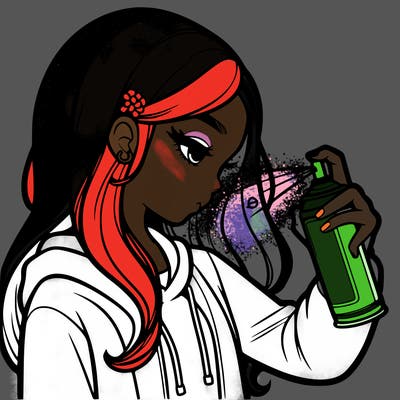 a realistic girl spray painting