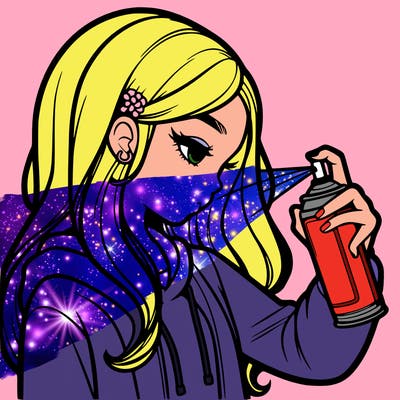 a realistic girl spray painting