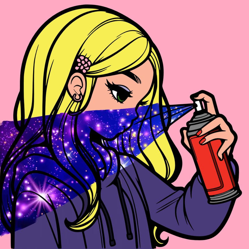 a realistic girl spray painting