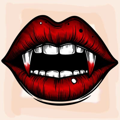 lips with vampire teeth