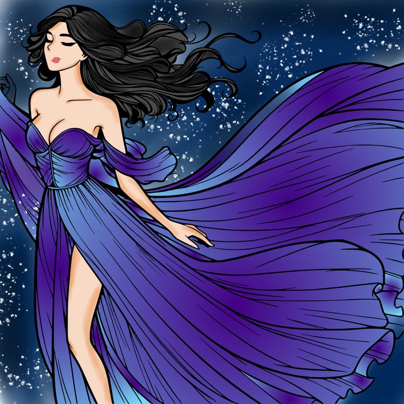 realistic woman in dress flowing the the wind