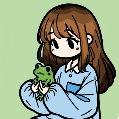 girl with long hair and a oversized shirt. and she is holding a frog