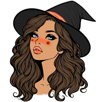realistic witch girl with wavy hair and lips
