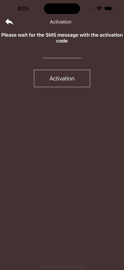 Profi Taxi Vrnjacka Banja - Pantalla de activación por SMS para la aplicación móvil Profi Taxi Vrnjacka Banja
