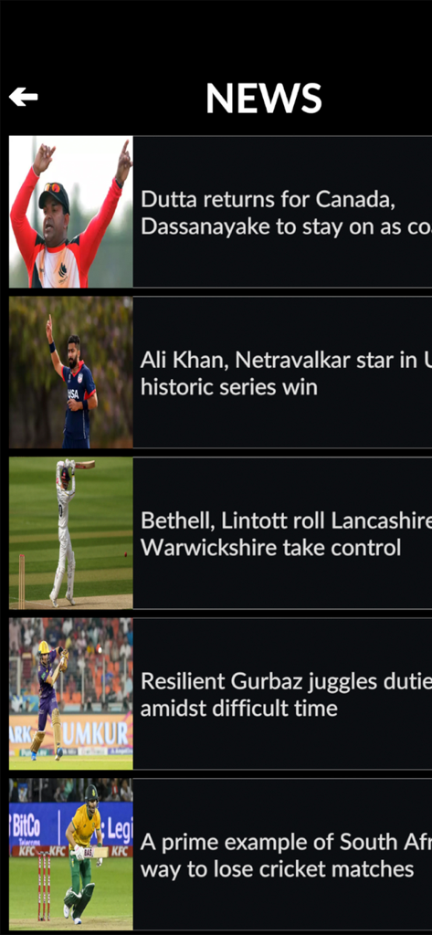Cricket news headlines and updates in the Ten Sports app