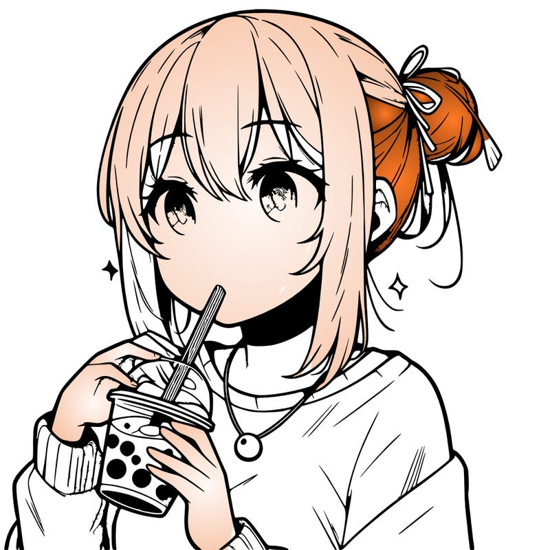 manga character drinking boba