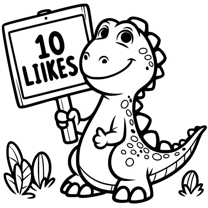 dinosaur holding sign that sais 10 likes