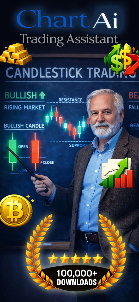 Chart AI Trading Assistant - A professional mentor explaining candlestick trading patterns and market resistance levels in the Chart AI Trading Assistant app.