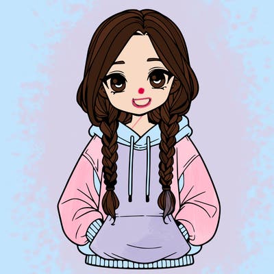 a realistic girl with a oversized hoodie and she has braids