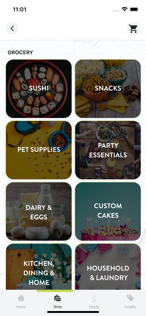 Hurleys app grocery shop screen displaying various product categories