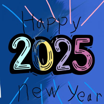 one line scrawled numbers sketch design “2025”