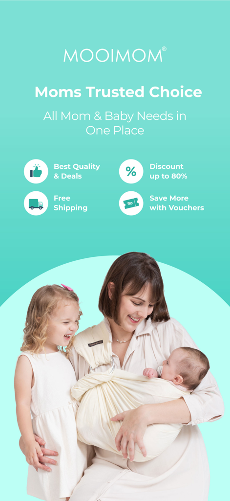 MOOIMOM SmartFlow® - Écran promotionnel de l'application d'achat de maternité et de bébé MOOIMOM SmartFlow