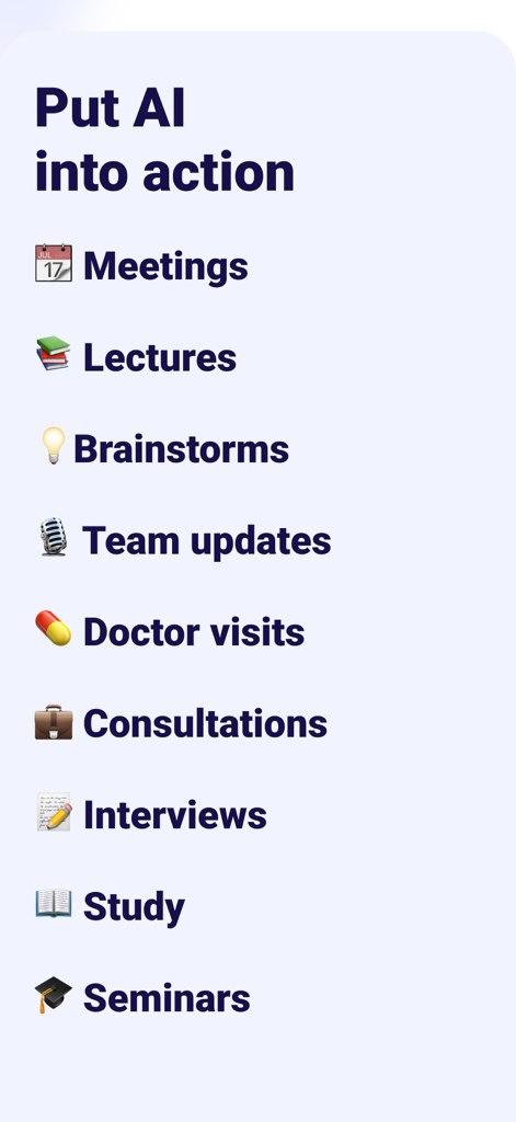 AI Meeting Notes - 会議、ブレインストーミング、チームアップデート、インタビューなど、AI議事録の使用シナリオのリスト