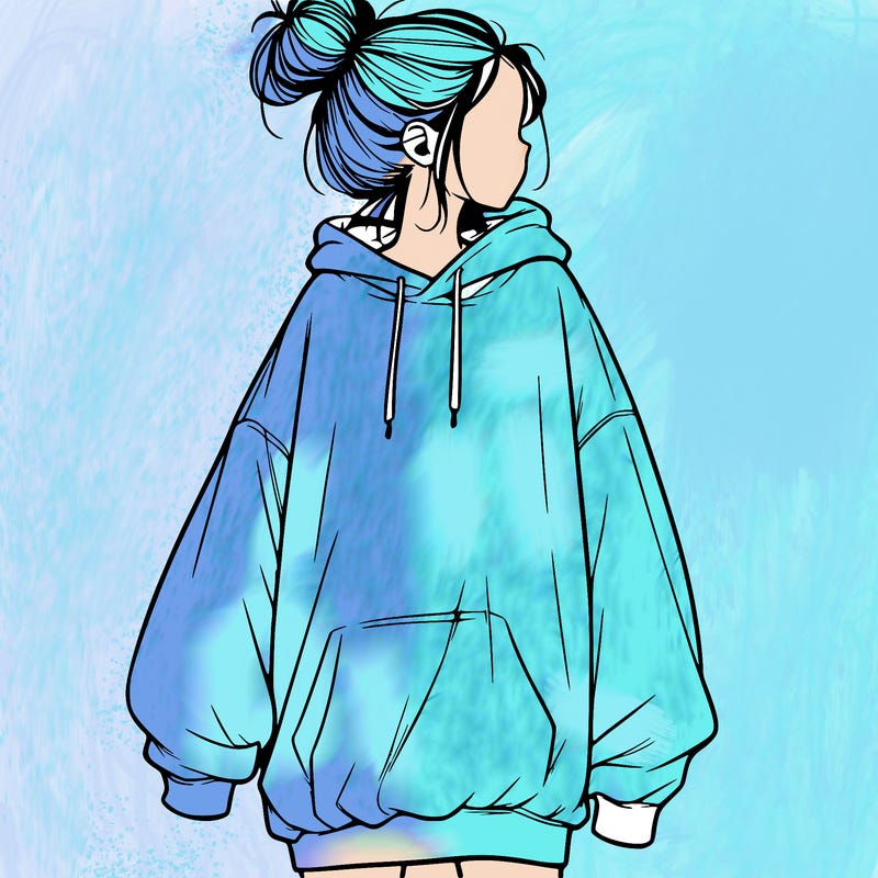 realistic girl with a oversized sweatshirt on and a bun