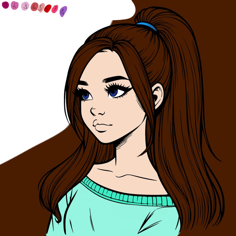 realistic girl with a high ponytail