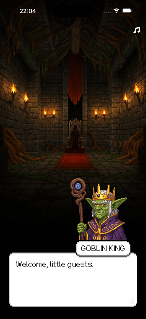 Pick-A-Path - The Goblin King welcoming visitors in his dark throne room