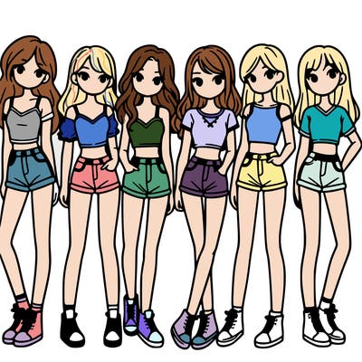 a group of girls wearing crop tops and shorts