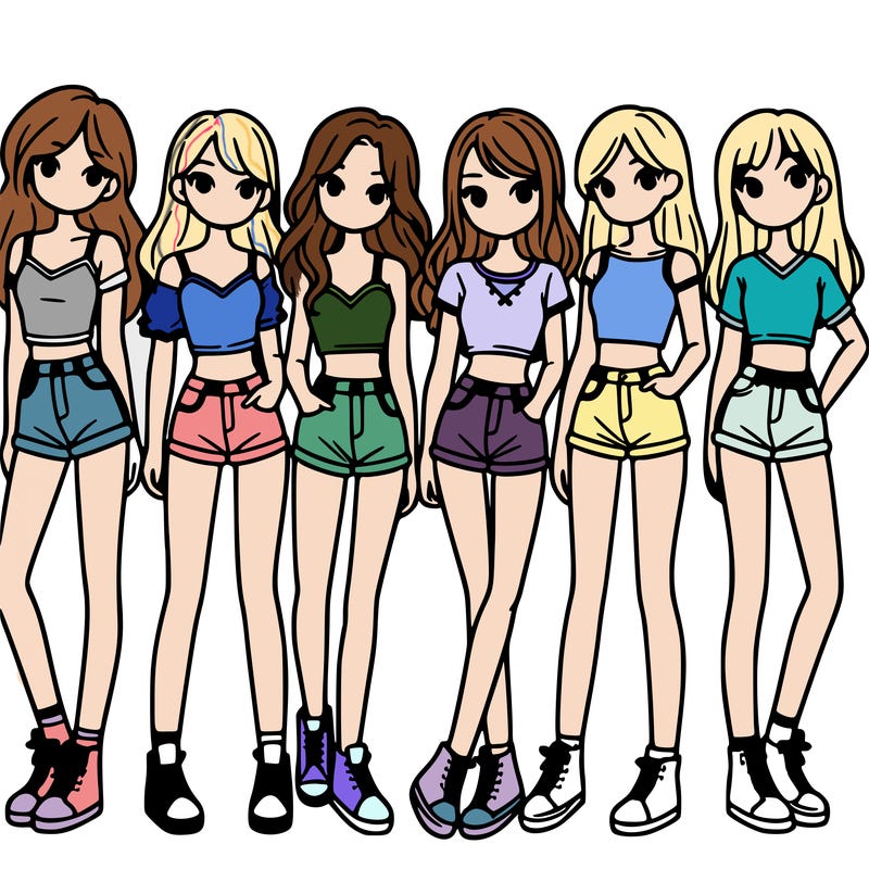 a group of girls wearing crop tops and shorts