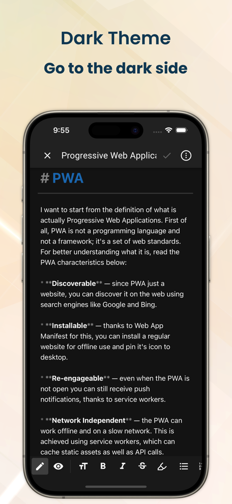 NotesHub app interface in dark mode displaying a technical markdown note