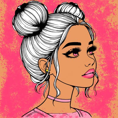 realistic girl with buns on the top of her head