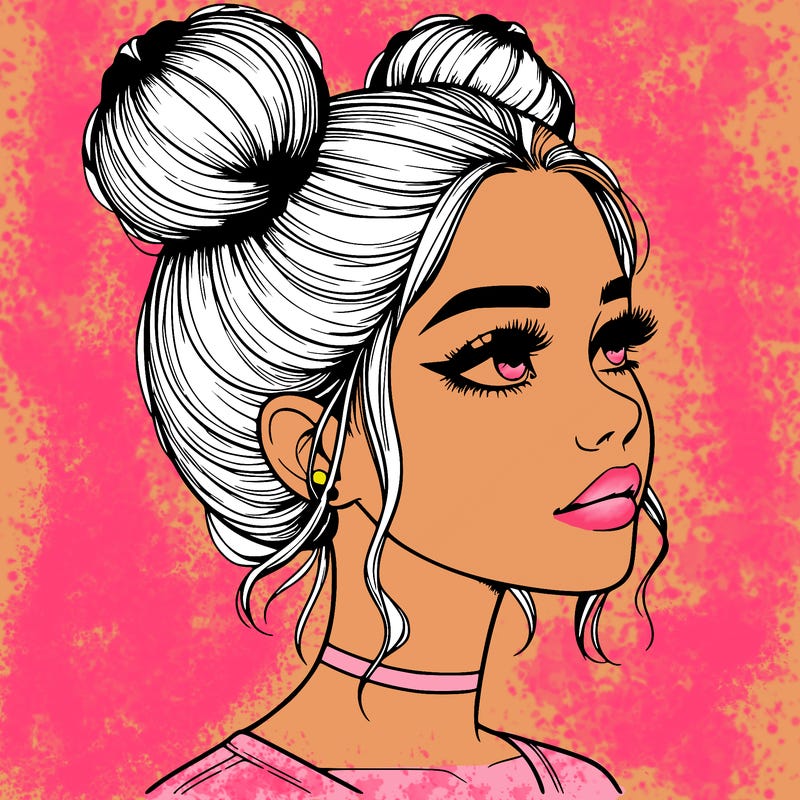 realistic girl with buns on the top of her head