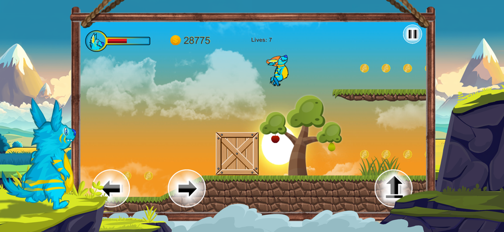 Molly Platformer: Super Runner - Molly the blue rabbit jumping to collect coins in a 2D side-scroller platformer level.