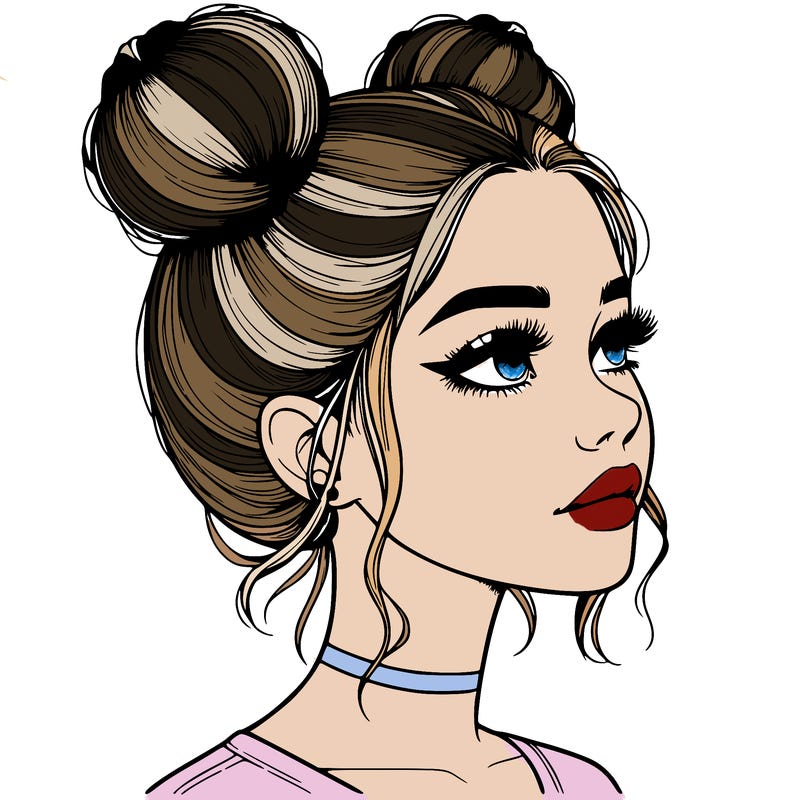 realistic girl with buns on the top of her head