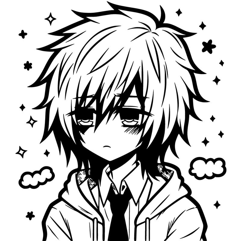 emo and sad anime boy