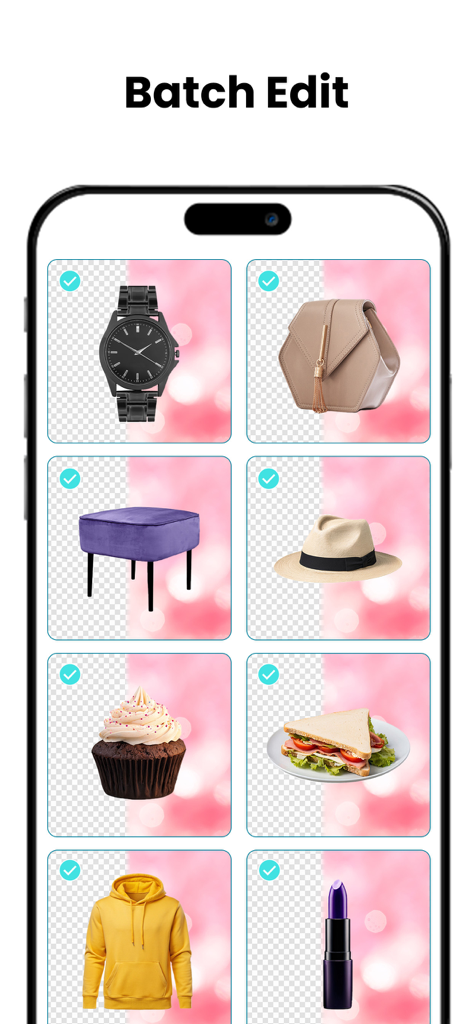 Eine mobile Oberfläche zur Stapelbearbeitung von Produktbildern mit KI-Hintergrundentfernung