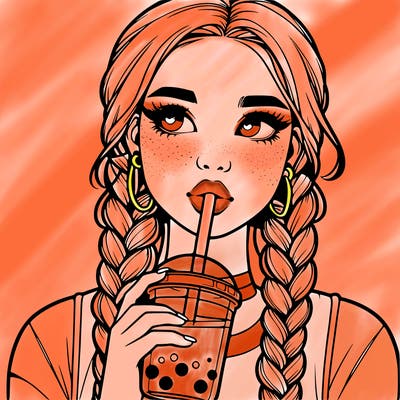 realistic girl with braided hair drinking boba