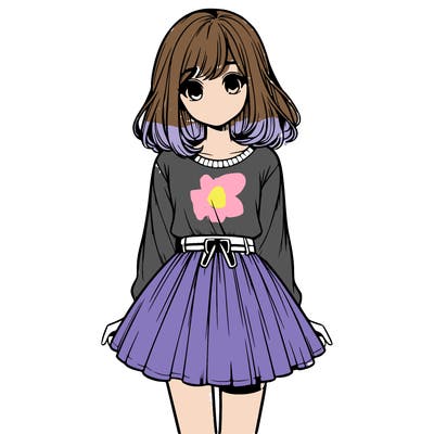 realistic girl with a skirt on