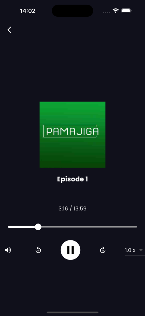 MBC Plus - Interfaz del reproductor multimedia en la aplicación MBC Plus reproduciendo el Episodio 1 del programa Pamajiga.