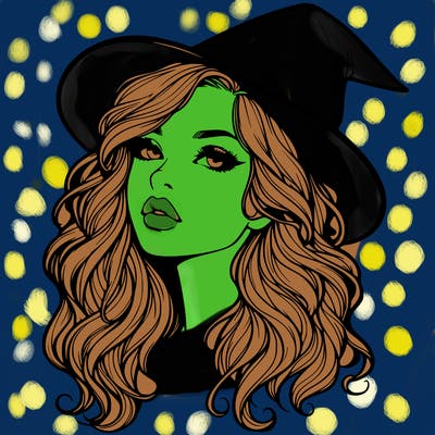 realistic witch girl with wavy hair and lips