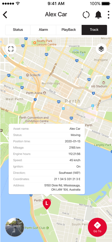 AIS Live app interface showing real time GPS location and status for a tracked vehicle