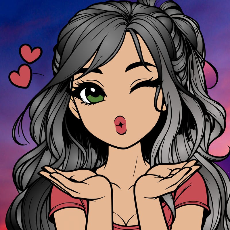 realistic girl winking and blowing a kiss while making heart hands